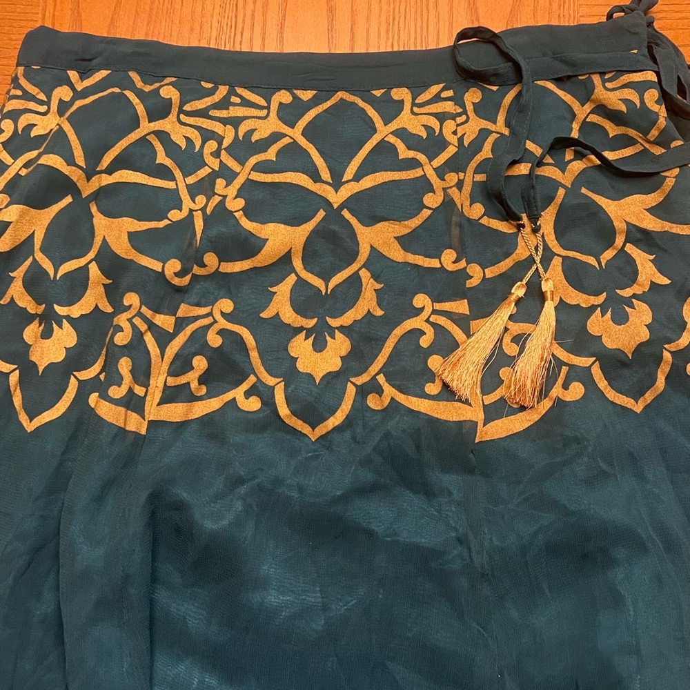 Soft Surroundings Vintage‎ Beaded Sequin Embellished Maxi Skirt Teal Gold Medium - Picture 6 of 16